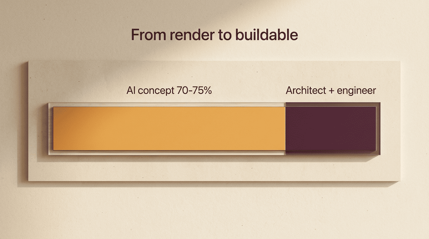 Progress bar showing AI concept covering about 70-75 percent and architect plus engineer completing the rest