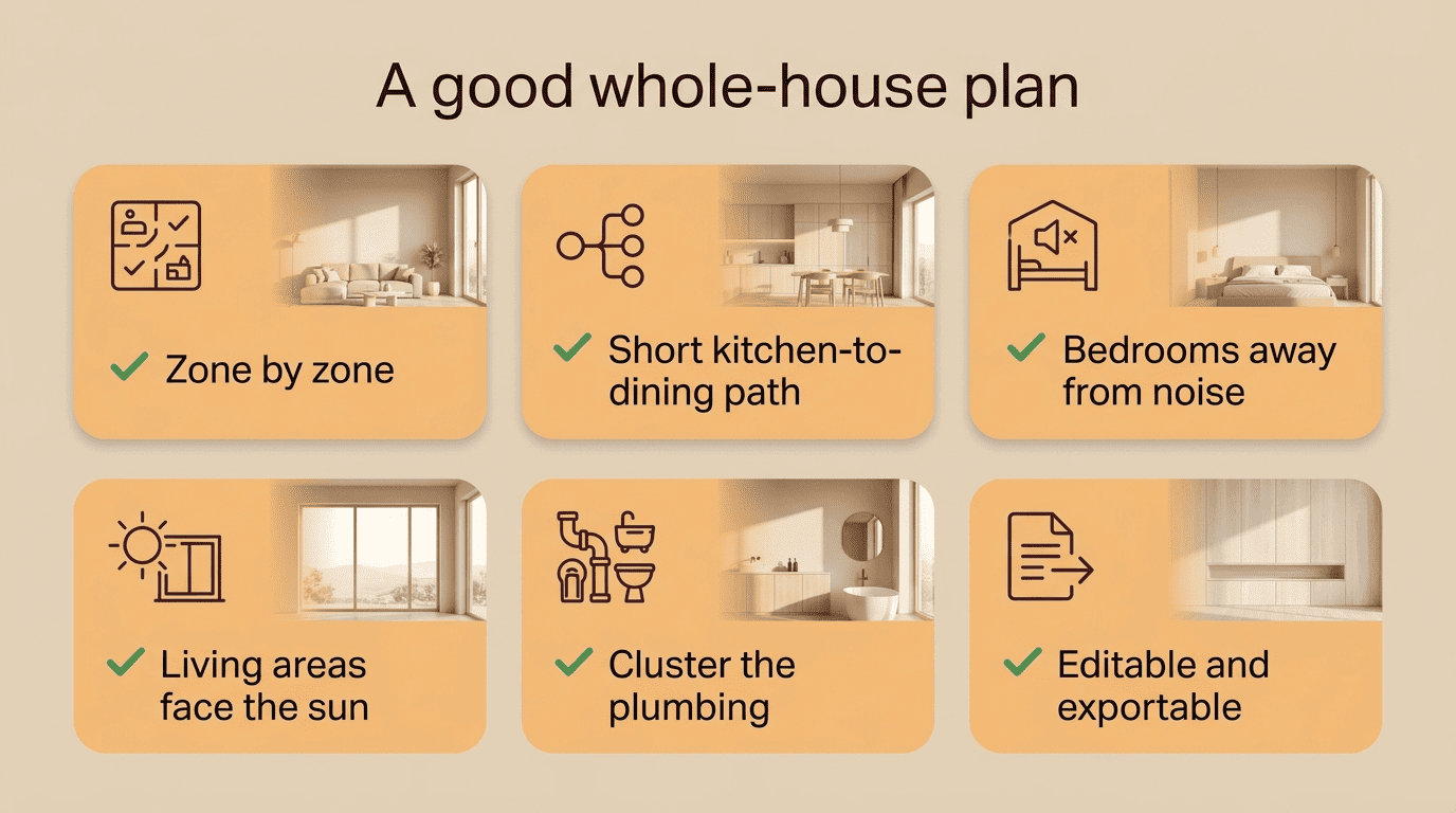 Checklist of what makes a good whole-house floor plan